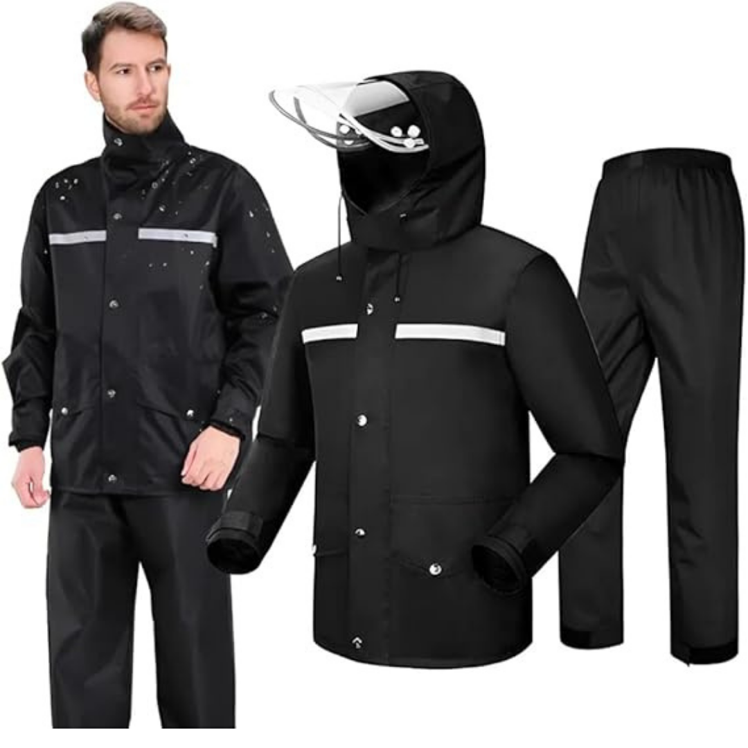 Capa de Chuva com Jaqueta + Calça Refletiva Impermeável – Motoqueiro, Ciclismo e Entregadores – Alta Visibilide