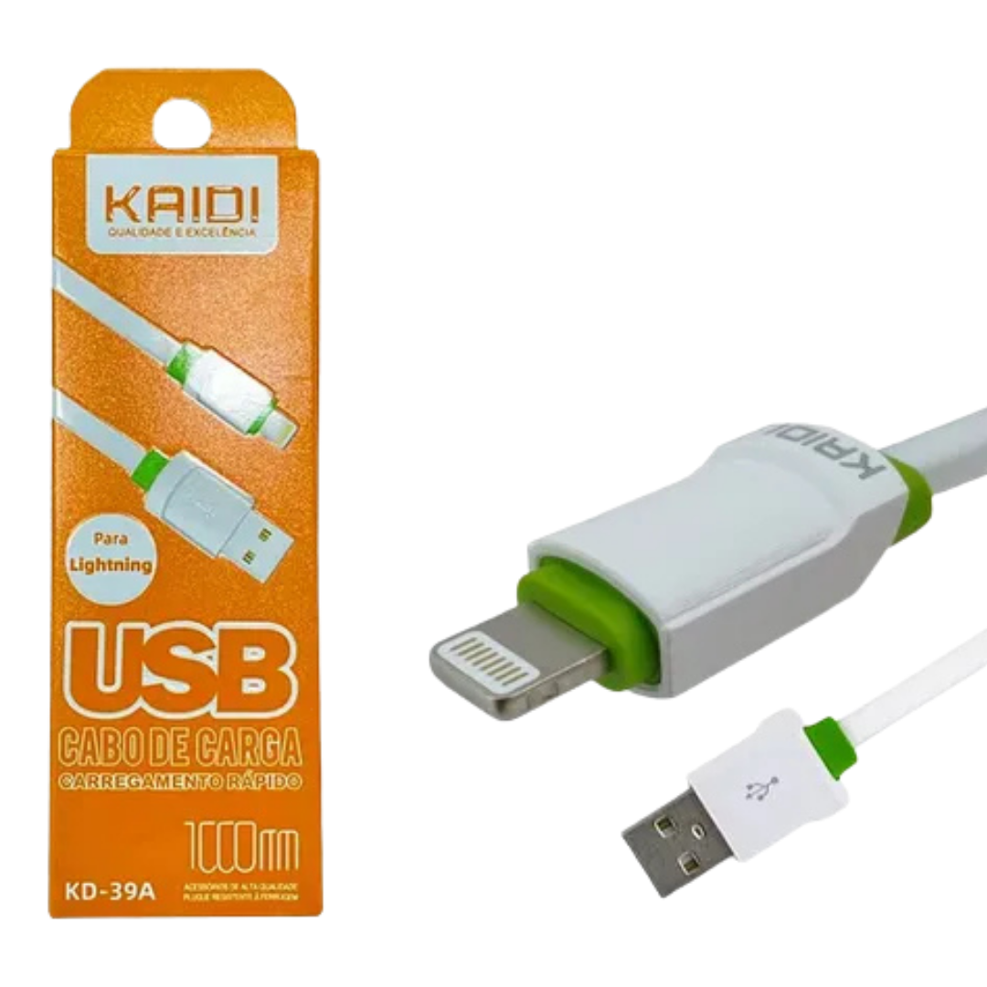Cabo de Carregador USB para Lightning 20W Fio Branco, 1 metro - Kaidi KD39A
