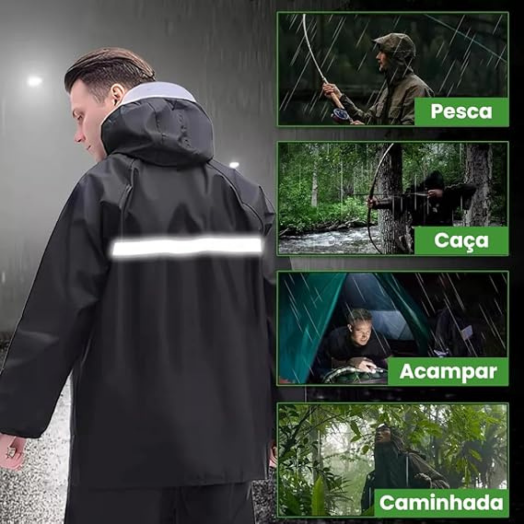 Capa de Chuva com Jaqueta + Calça Refletiva Impermeável – Motoqueiro, Ciclismo e Entregadores – Alta Visibilide - Imagem 2