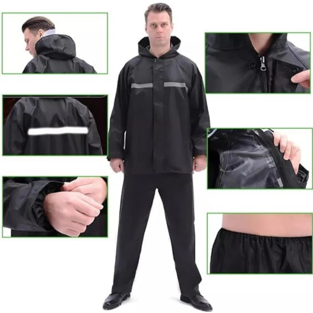Capa de Chuva com Jaqueta + Calça Refletiva Impermeável – Motoqueiro, Ciclismo e Entregadores – Alta Visibilide - Imagem 3