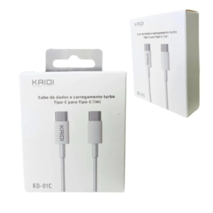 Cabo de Carregador TipoC para TipoC 20W Fio Nylon Branco, 1 metro - Kaidi